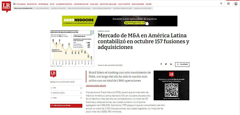 Mercado de M&A en Amrica Latina contabiliz en octubre 157 fusiones y adquisiciones